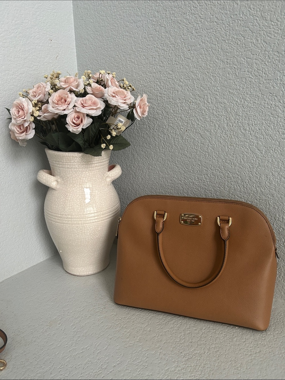 Michael Kors Tan Leather Dome Satchel with Gold Hardware
